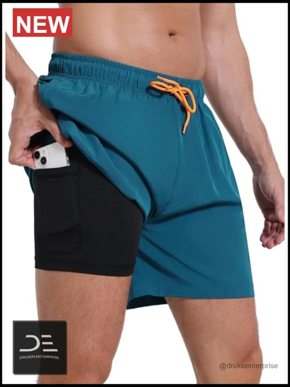 Mens Swim Trunks with Compression Liner Quick Dry Zipper Pockets